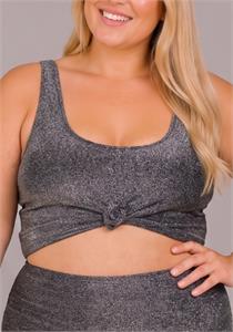 Knotted Front Swim Top Black Shimmer